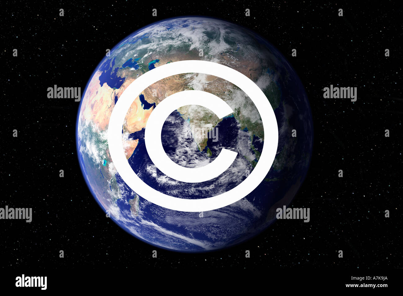 Concept image of the awareness of awareness of Copyright symbol now used to fight Piracy. Stock Photo