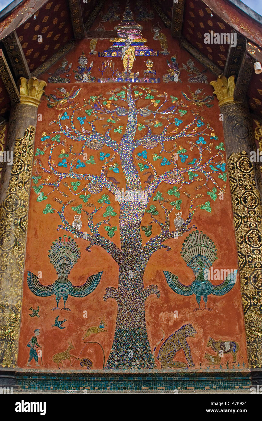 Xieng Tree Tree of Life mosaic made of at Wat Xieng Thong built by King ...