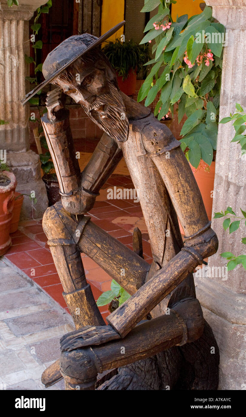 A wood carved statue of Don Quijote in SAN MIGUEL DE ALLENDE MEXICO Stock Photo