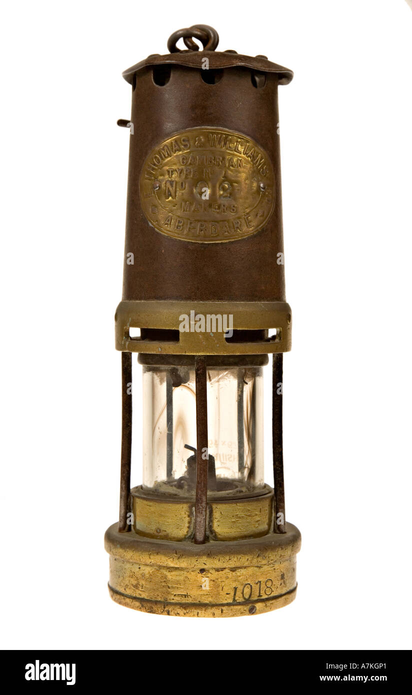 Davey Cambrian flame safety lamp made by Thomas and Williams of Aberdare and used in a Welsh coal mine Wales UK Stock Photo