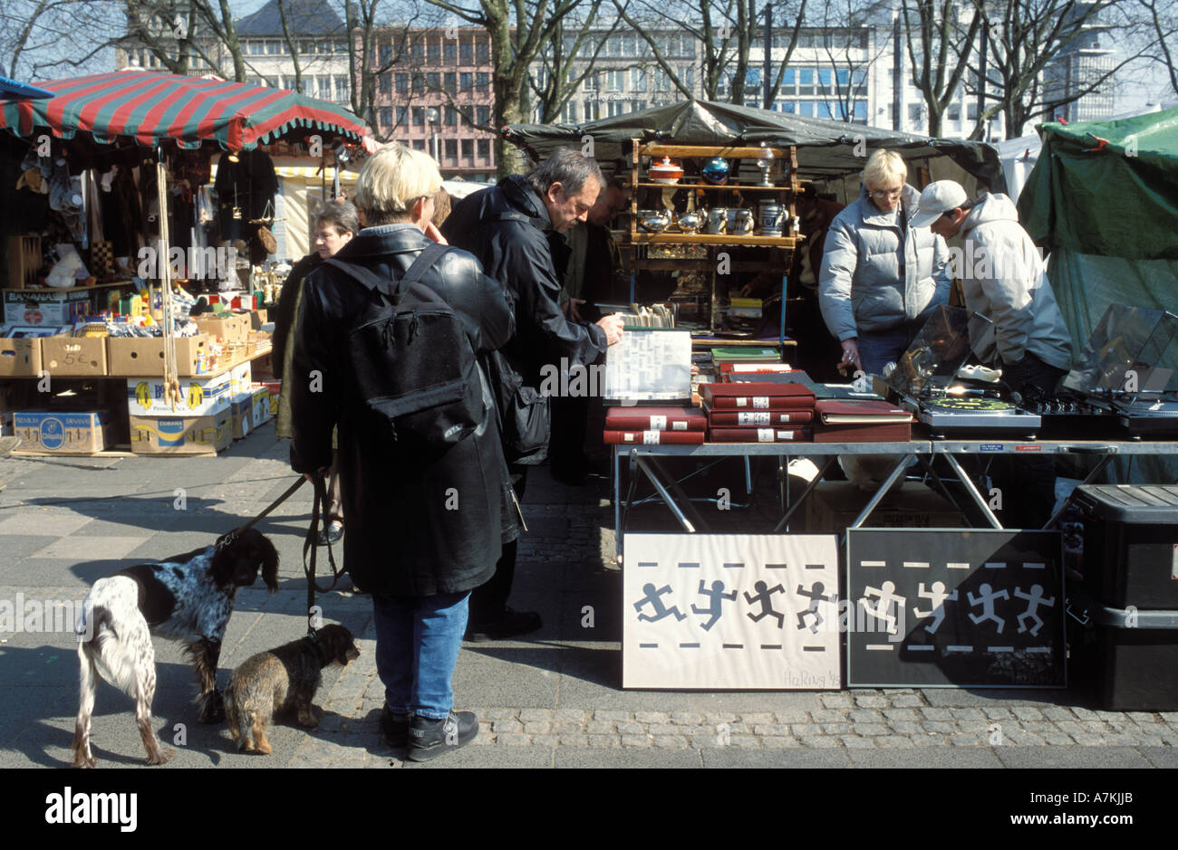 Flea market at Neumarkt place Cologne North Rhine Westphalia Germany