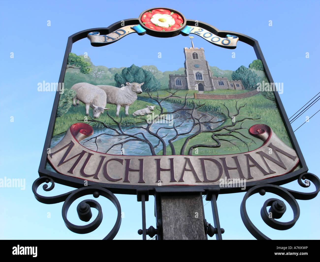 Decorative Village Signpost Much Hadham Hertfordshire England Uk Gb 