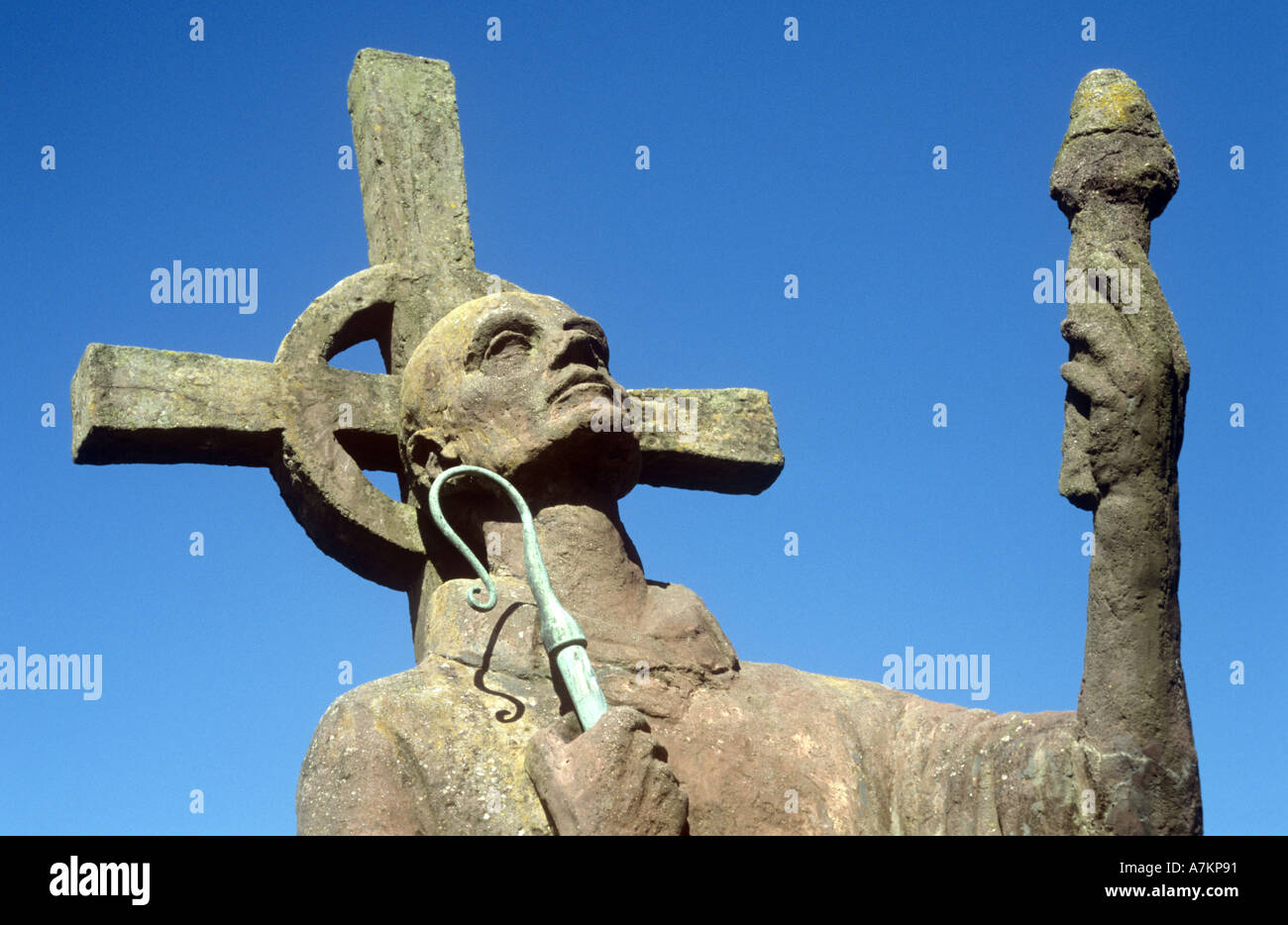 Statue of St Aidan at Lindisfarne Stock Photo