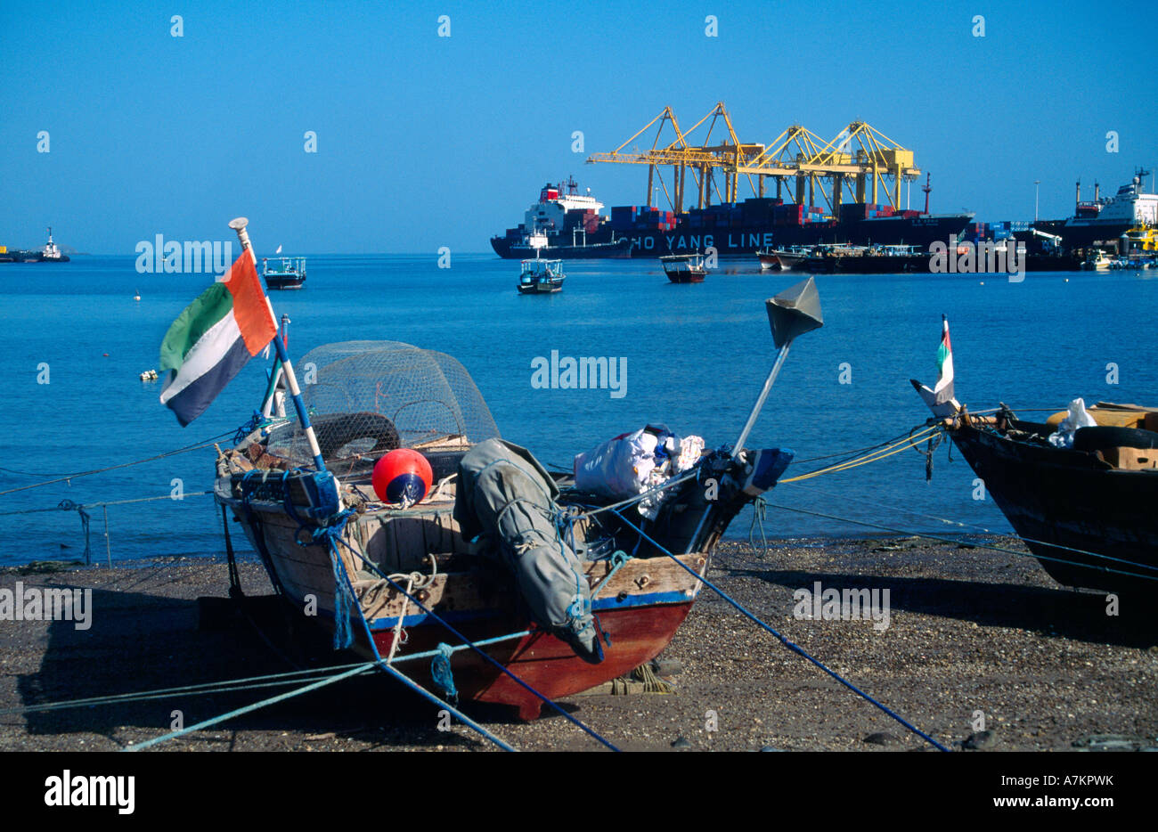 Sharjah UAE Khor Fakkan Fishing Boats & Container Port Stock Photo Alamy