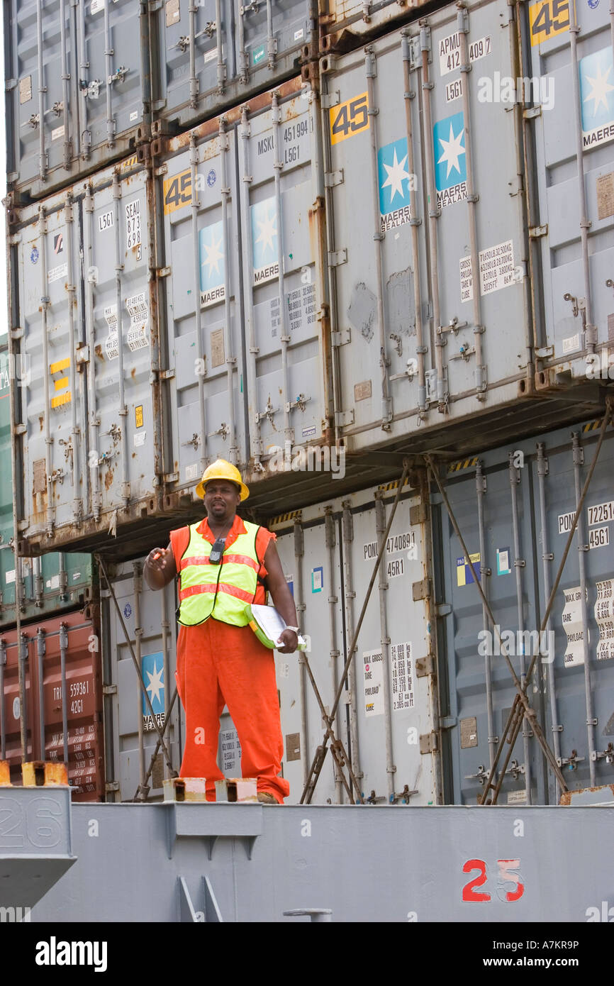 Container Ship in Port of New Orleans Stock Photo