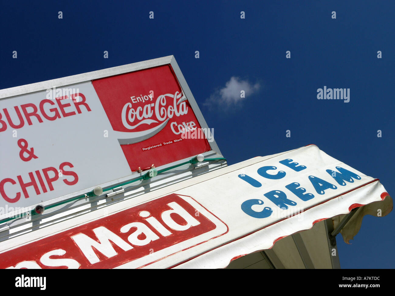 Burger Van sign hamburger and chips and ice cream Stock Photo Alamy