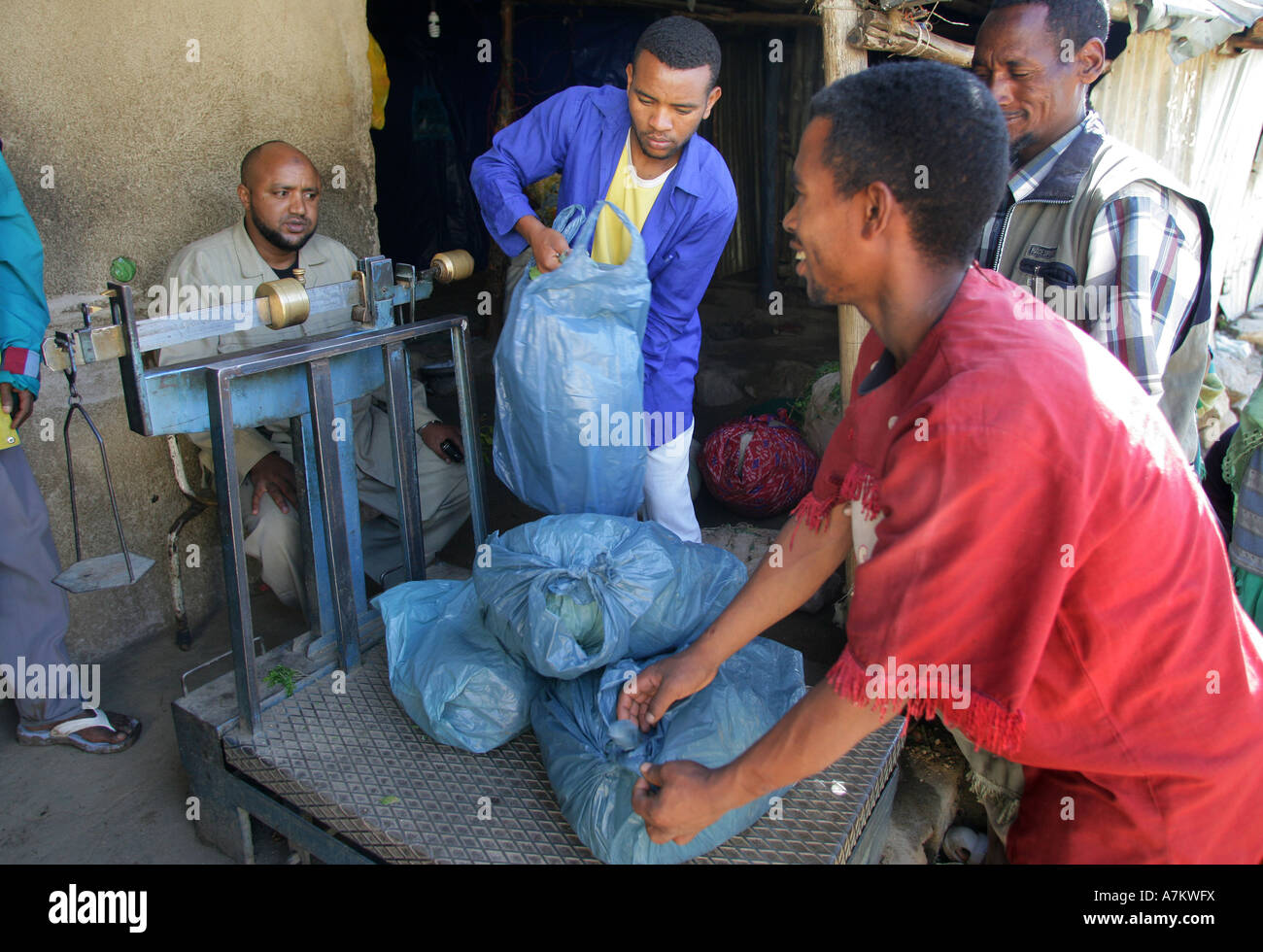 Ethiopia - Khat is weighed in a customs post near Dire Dawa Stock Photo