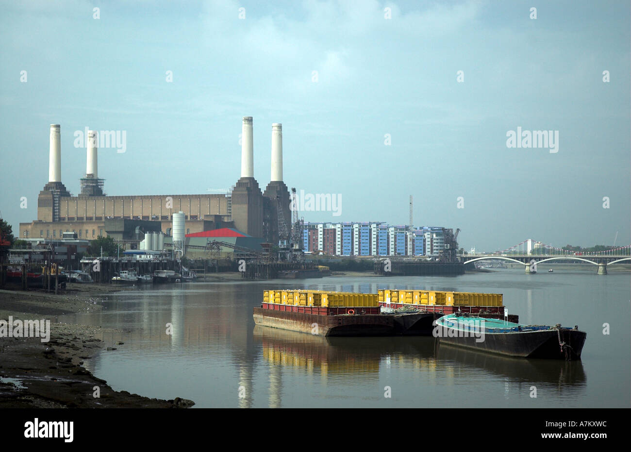 Riverside view of the Thames and Battersea Power Station Stock Photo