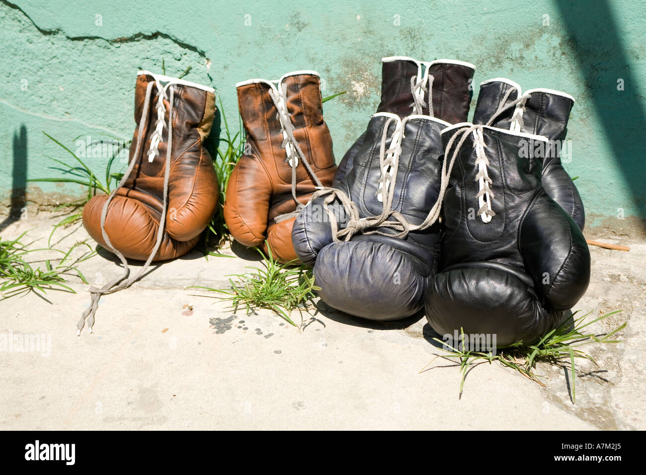 Boxing gloves at an open air boxing academy in Havana Cuba Stock Photo