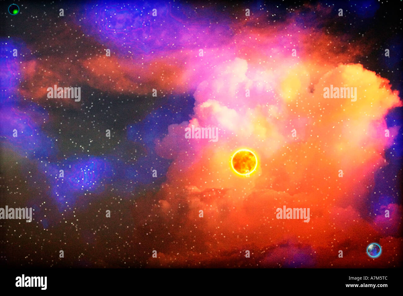 Extrasolar Planets and Sun and Nebula Stock Photo