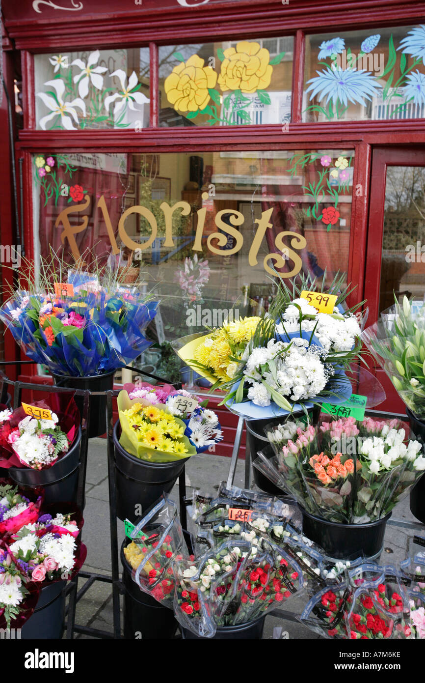 Bouquets of flowers for sale at a florists shop in Birmingham UK Stock Photo