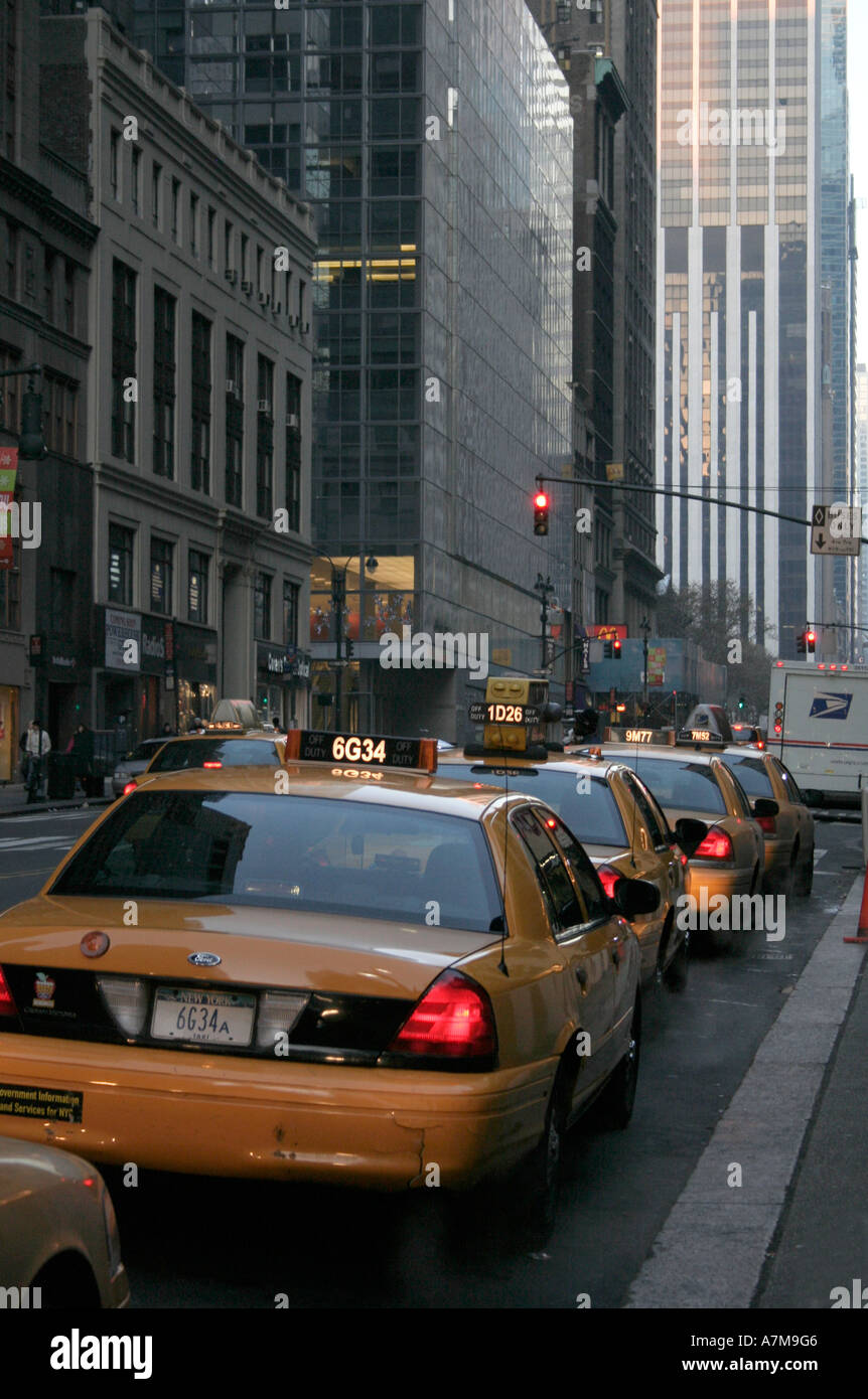 Yellow taxi cabs. Manhattan, New York city . Waiting in line for fares