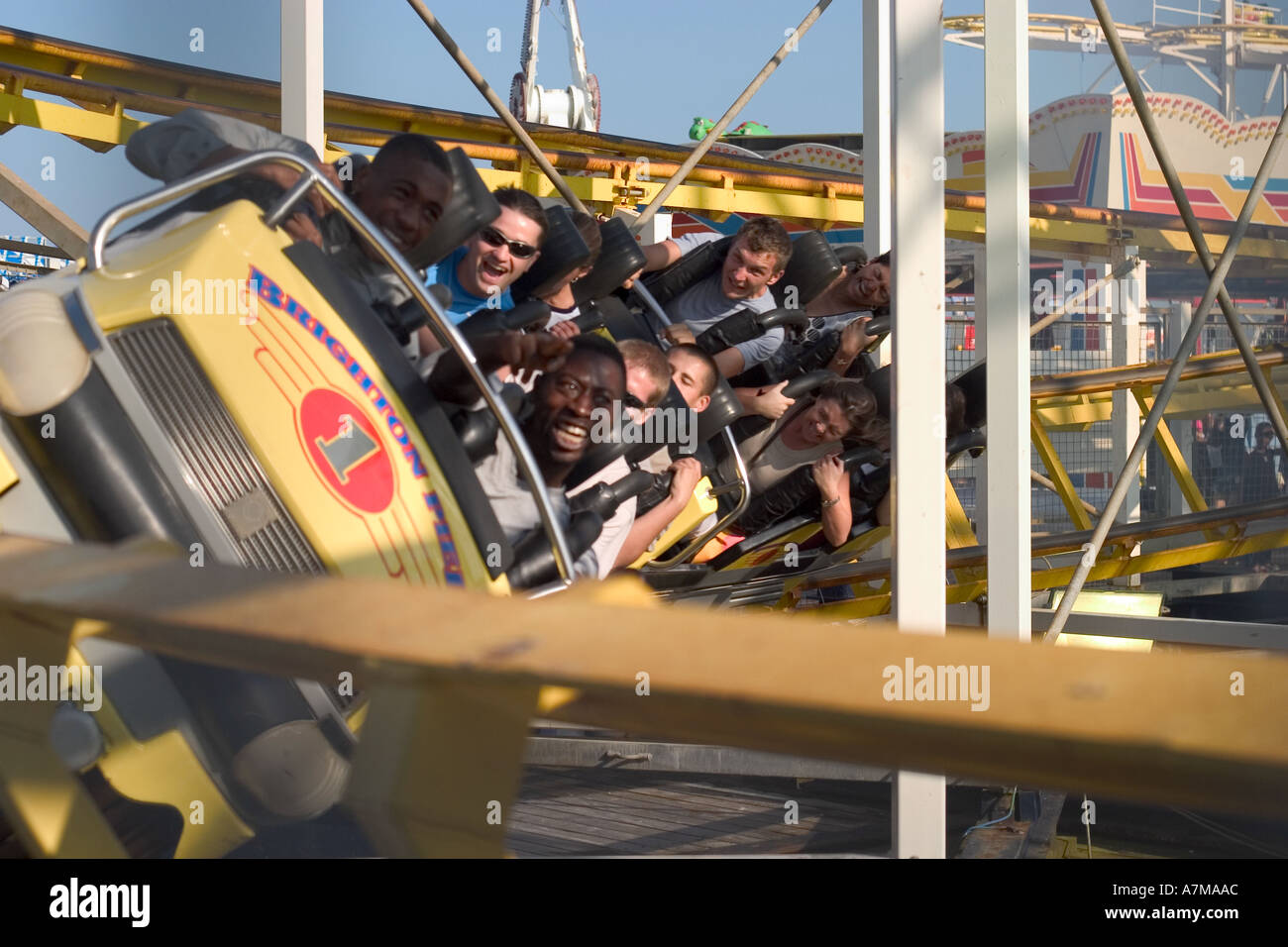 Turbo roller coaster ride on East Pier. Brighton, England Stock Photo ...