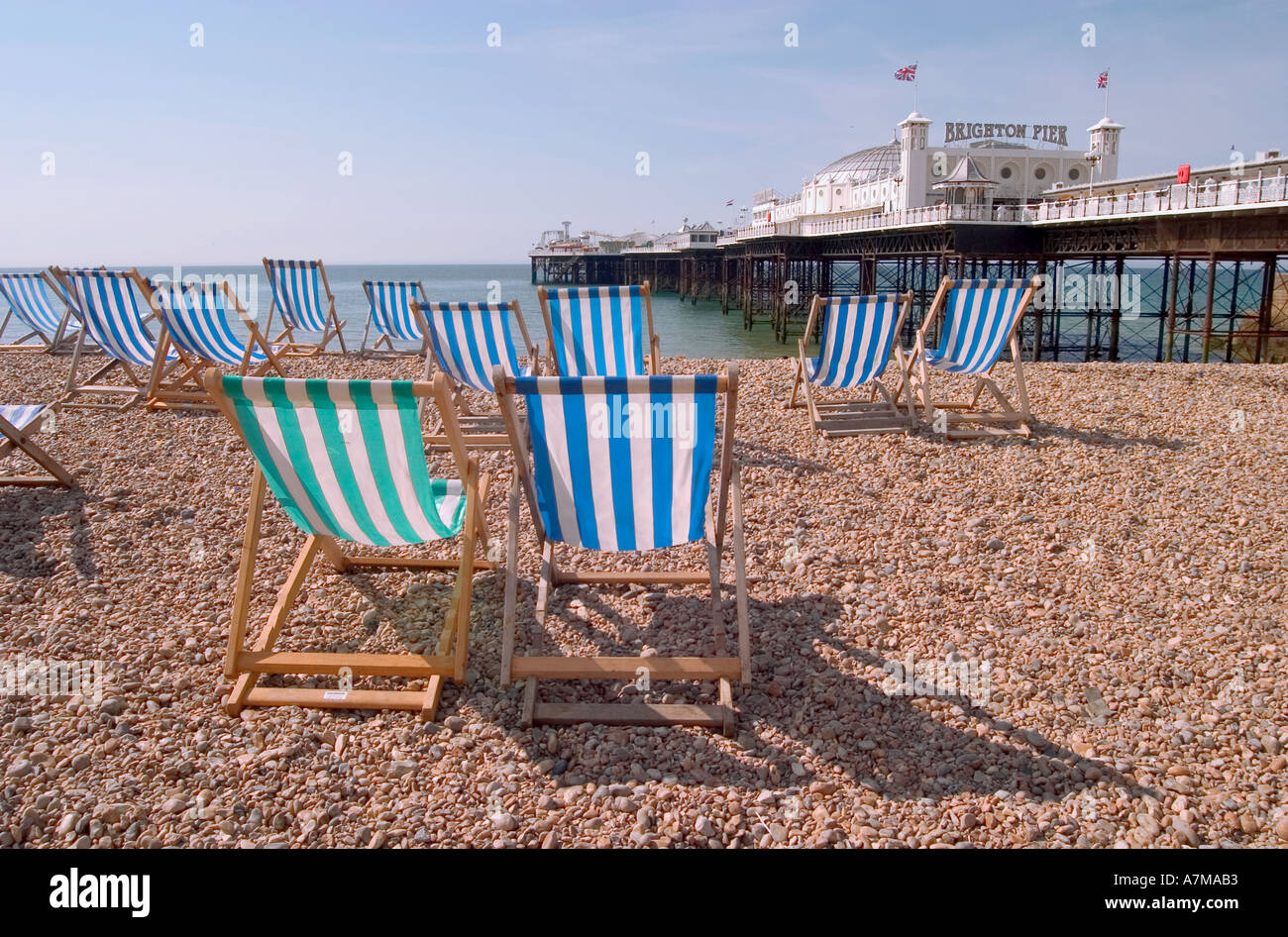 Deck chairs on brighton pier hi-res stock photography and images - Alamy