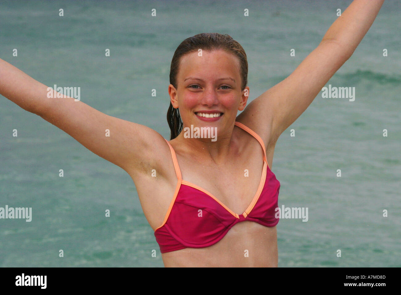 teenage youthful girl fun beach  sun holiday Stock Photo