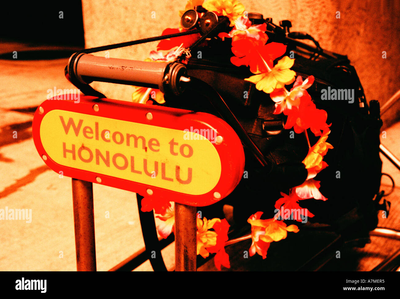 Luggage cart at Honolulu airport with sign Stock Photo Alamy