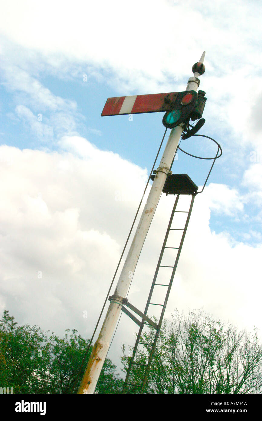 Old fashioned British railway stop signal Stock Photo