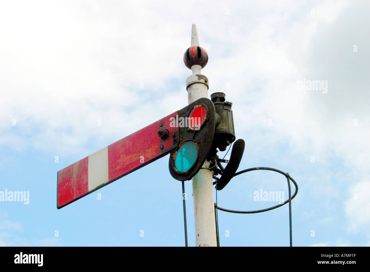 Old fashioned British railway stop signal Stock Photo