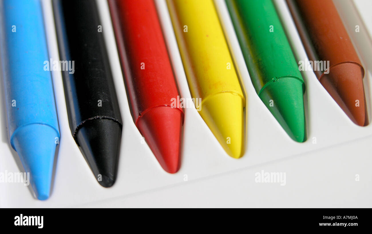 Bightly Coloured Wax Crayons in a box Stock Photo Alamy