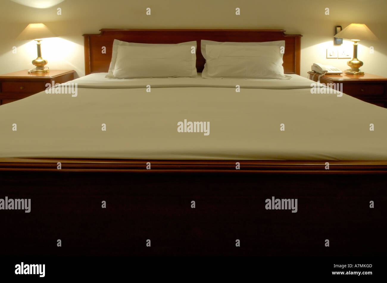 Neat and tidy double bed Stock Photo