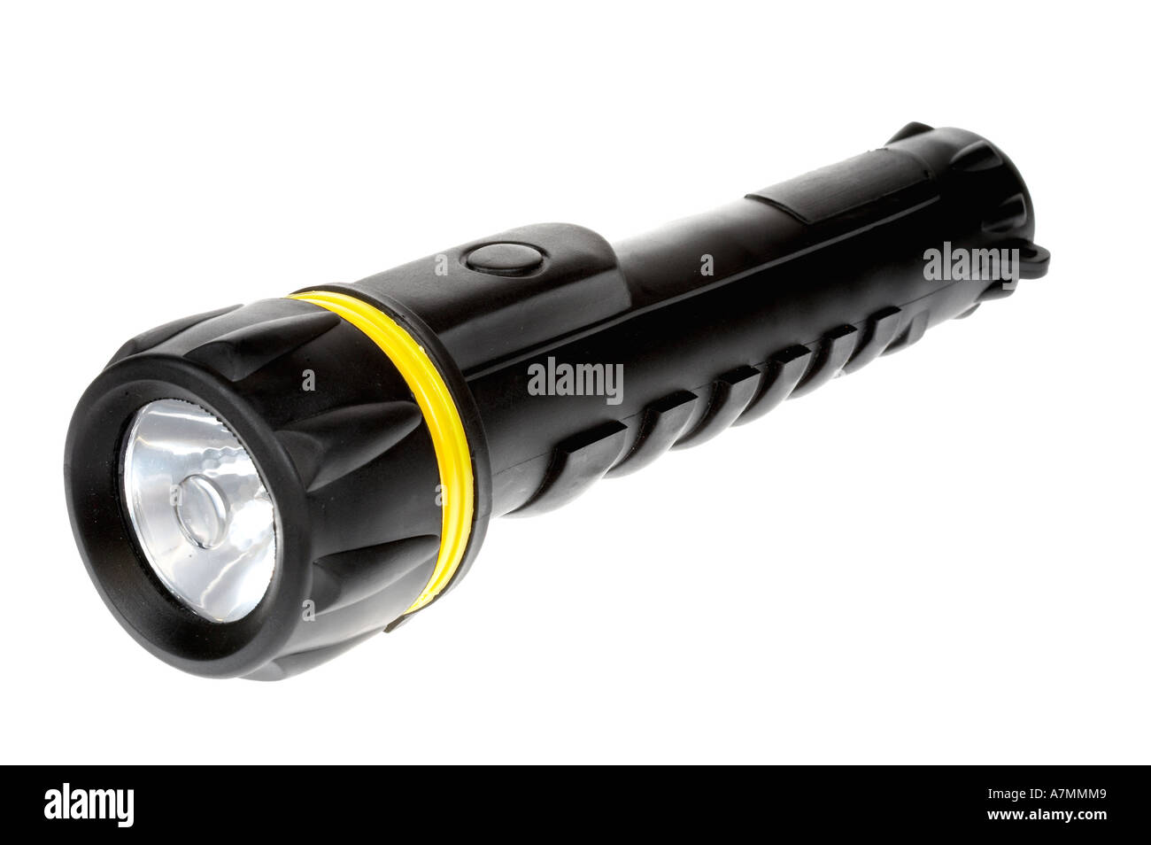 Black rubber coated torch isolated on a white background Stock Photo