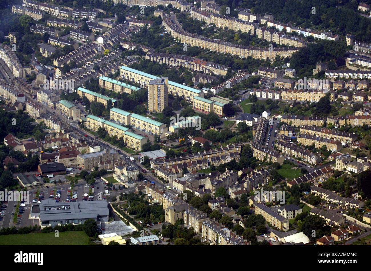 Tower block on a Local Authority and Council Housing on an estate in