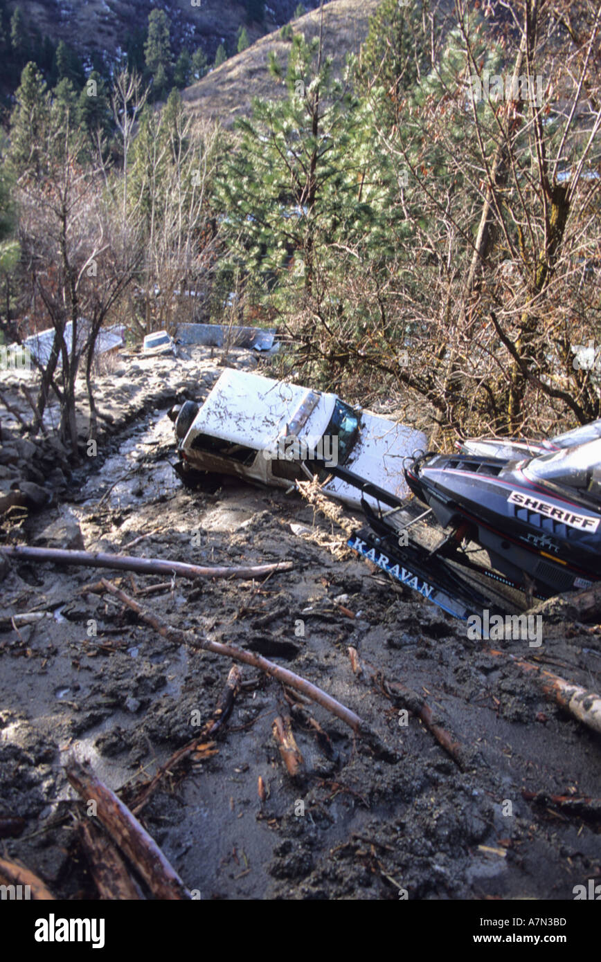 A mudslide in Banks Idaho destroyed a small town  Stock Photo