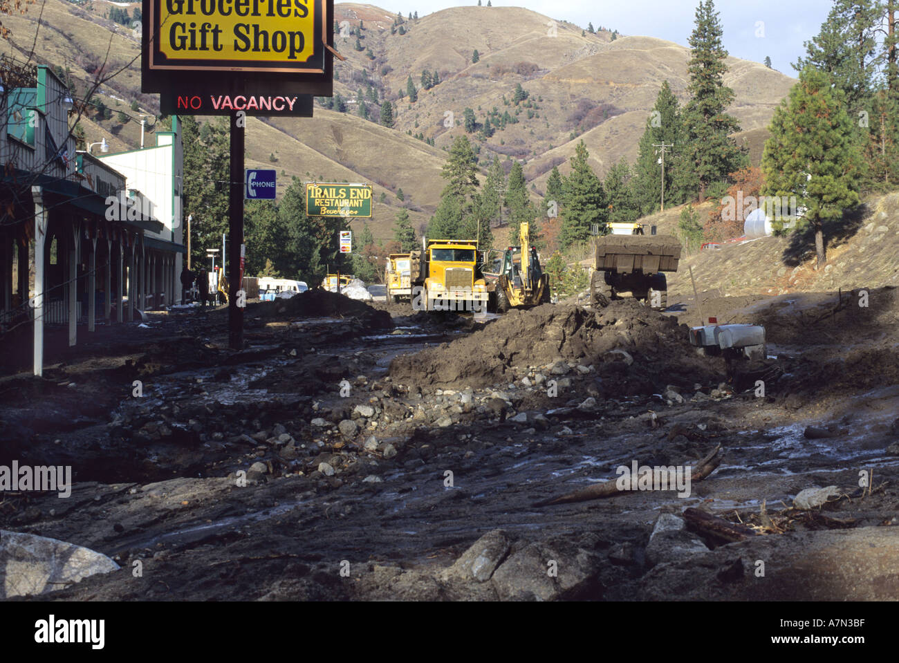 A mudslide in Banks Idaho destroyed a small town  Stock Photo
