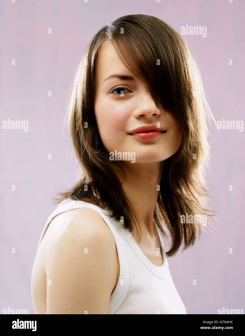 Indoor Studio Woman Young Girl 20 25 Brunette Long Hair Fringe