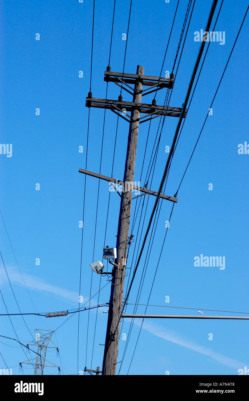 telephone pole with high voltage residential wires Stock Photo - Alamy