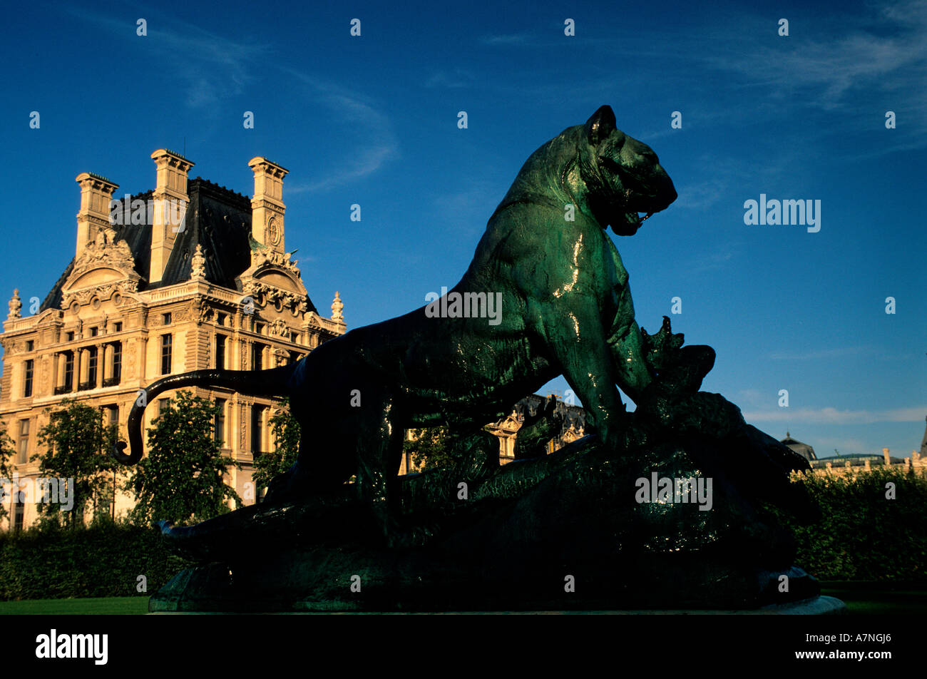 France, Paris, Tuileries Garden and the Louvre, tiger and the crocodile by Cain Stock Photo