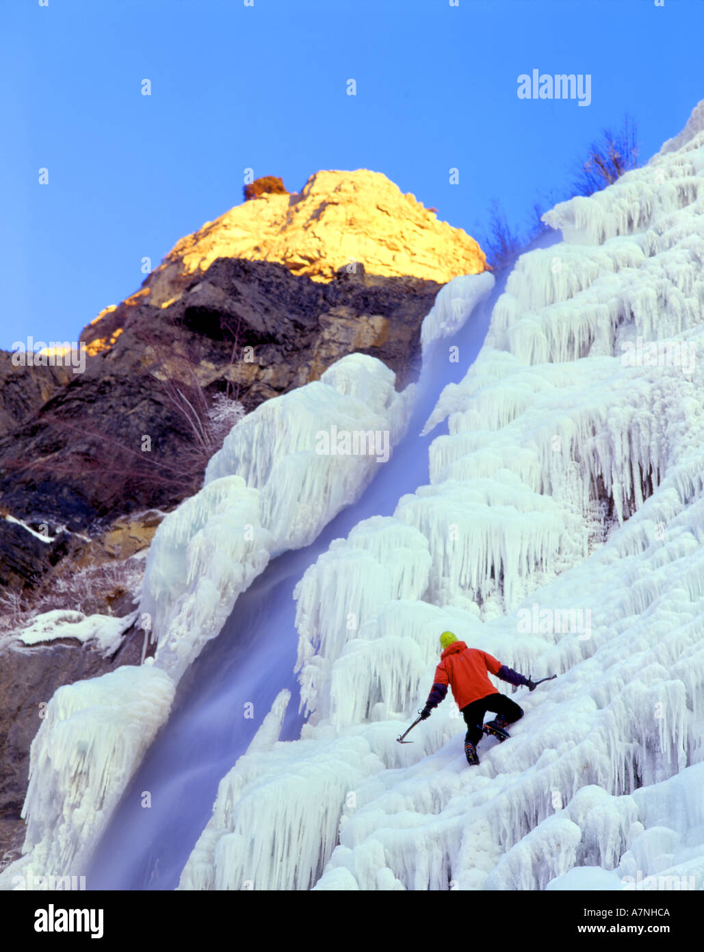 Ice Climber Matt Hoskisson Enjoys Late Afternoon On Bridal Veil Falls Wasatch Mts Utah Mr Stock Photo Alamy Ice Climber Matt Hoskisson Enjoys Late Afternoon On Bridal Veil Falls Wasatch Mts Utah Mr Stock Photo Alamy