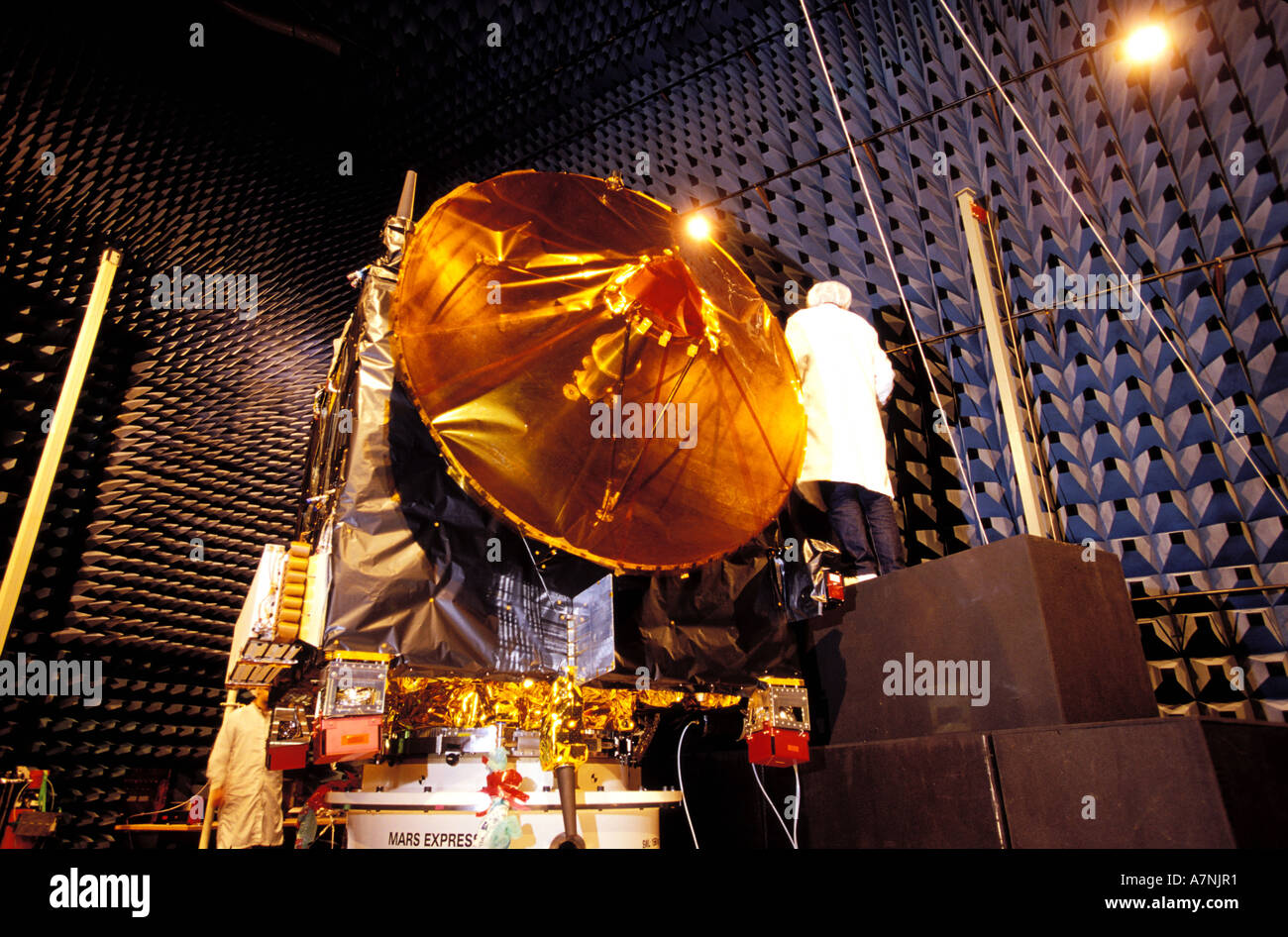 France, Haute Garonne, Toulouse, Mars Express satellite in the anechoic chamber at Interspace Stock Photo