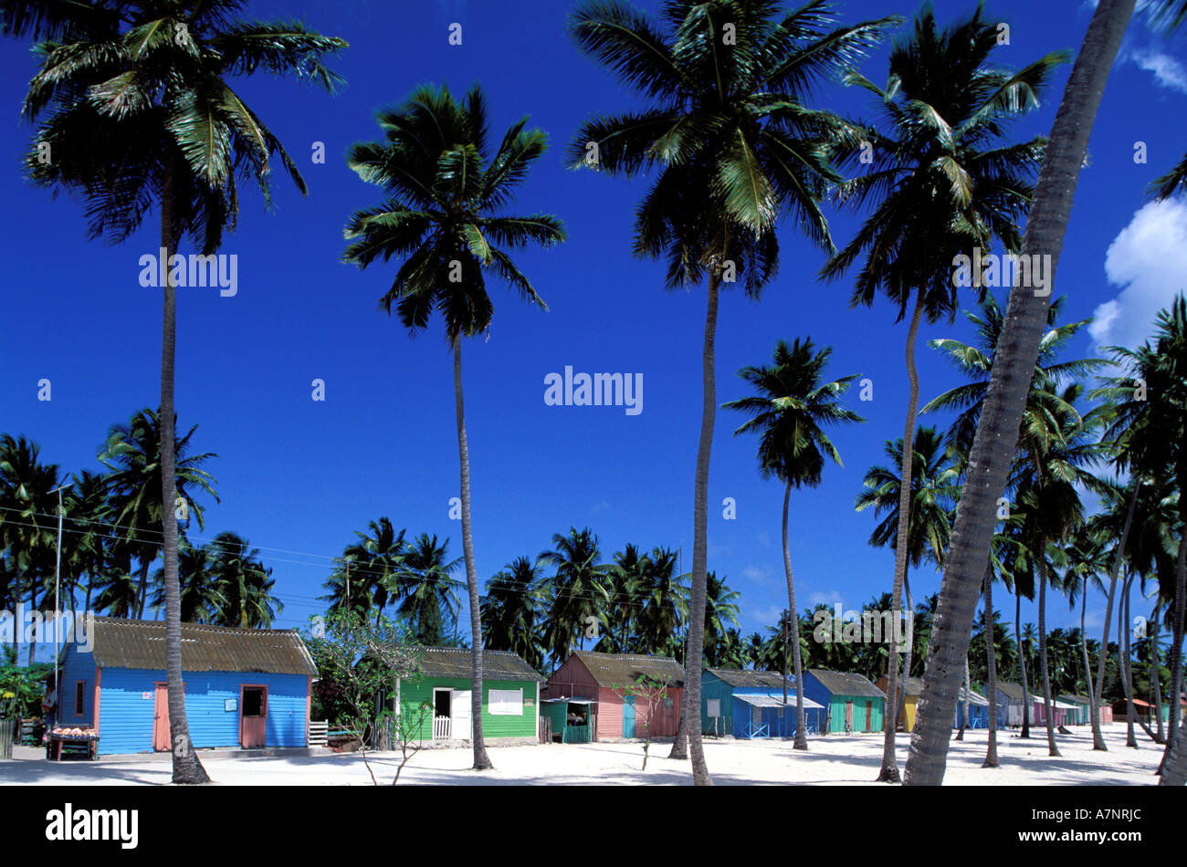 Dominican Republic, Saona island, Mano Juan, colorful houses in the fishermen's village Stock Photo