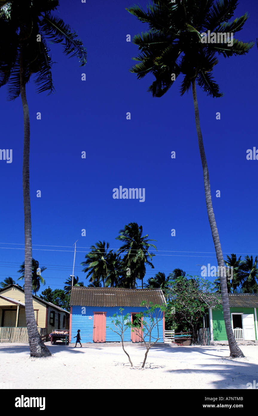 Dominican Republic, Saona island, Mano Juan, colorful houses in the fishermen's village Stock Photo
