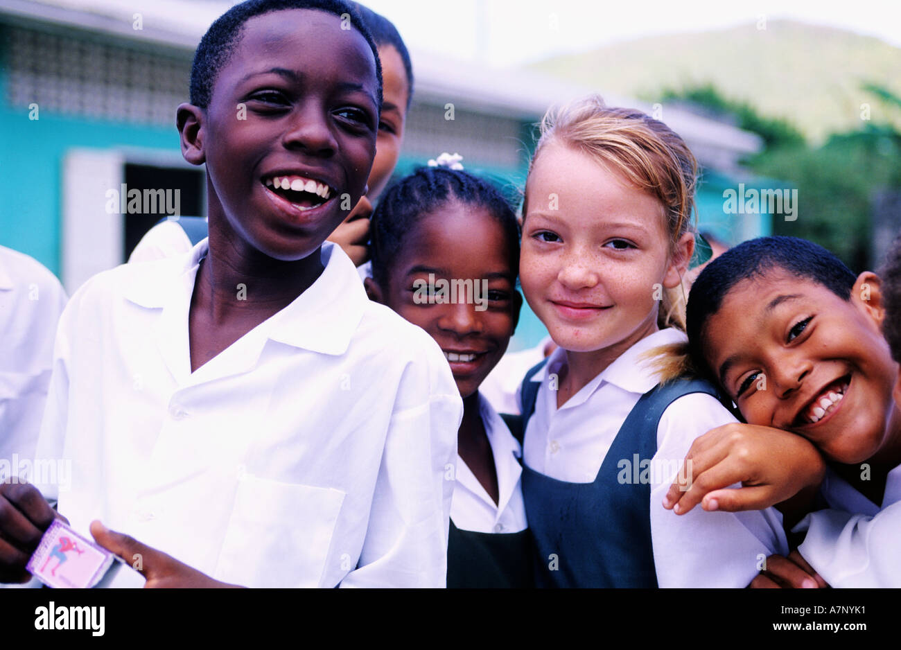 Saint Vincent and the Grenadines, Bequia island, pupils at Admiralty ...