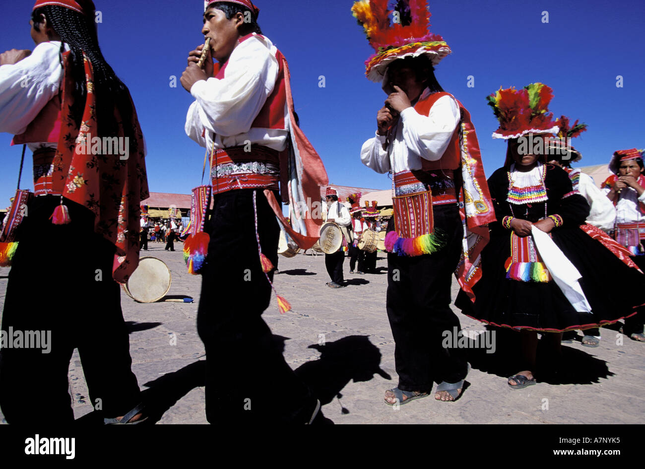 Peru, Puno Department, harvest festival in Taquile Island on Lake Titicac Stock Photo
