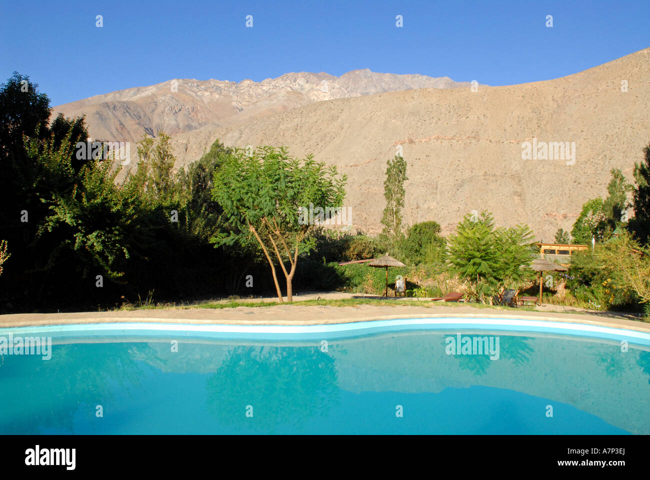 Swimming pool and mountains Valley elqui Chile Stock Photo