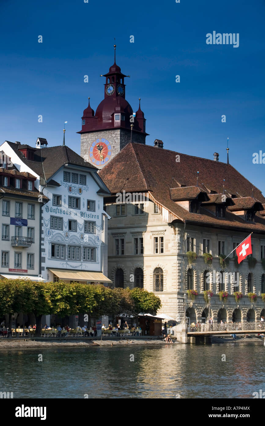 Rathaus & River Reuss, Luzern (Lucerne), Switzerland Stock Photo