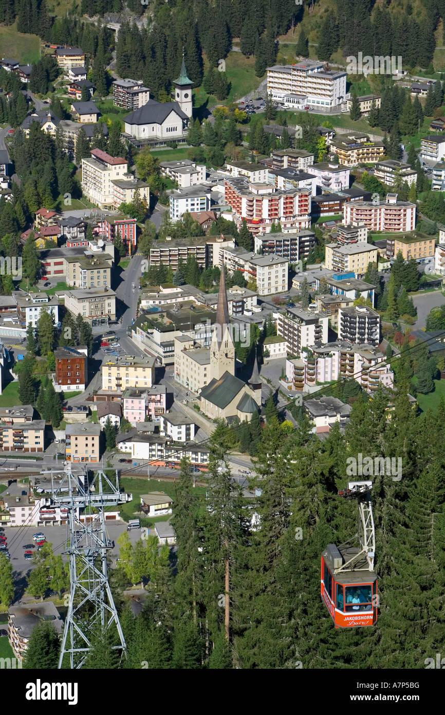 Davos overview & cable car, Davos, Graubunden, Switzerland Stock Photo