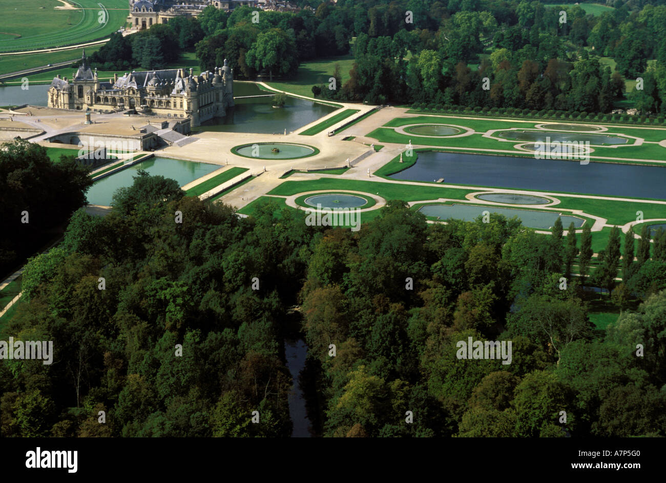 France, Oise, Chateau de Chantilly, formal garden designed by Le Notre  (aerial view Stock Photo - Alamy