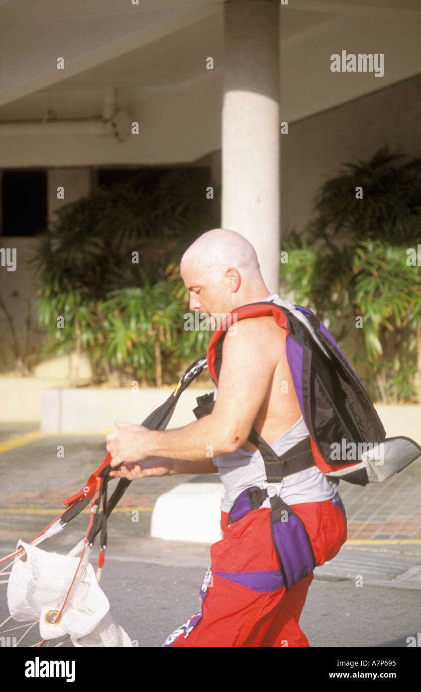 Base Jumper Pulling In His Parachute Menara KL International Tower Jump