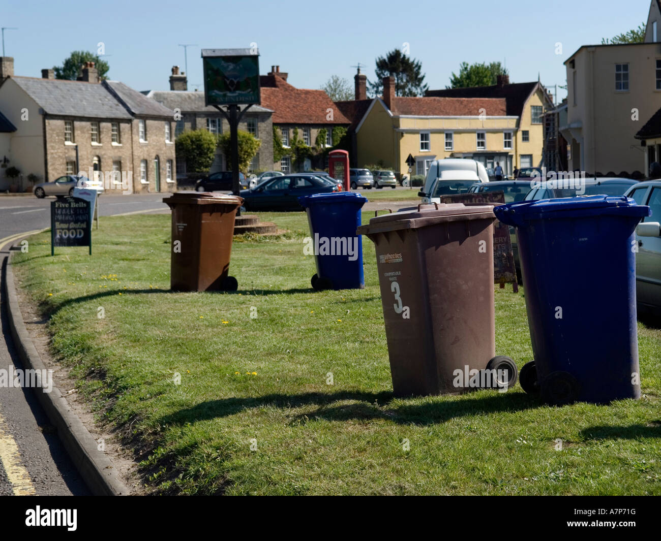 WHEELIE BINS CAVENDISH SUFFOLK ENGLAND RUBBISH COLLECTION DAY COPYRIGHT