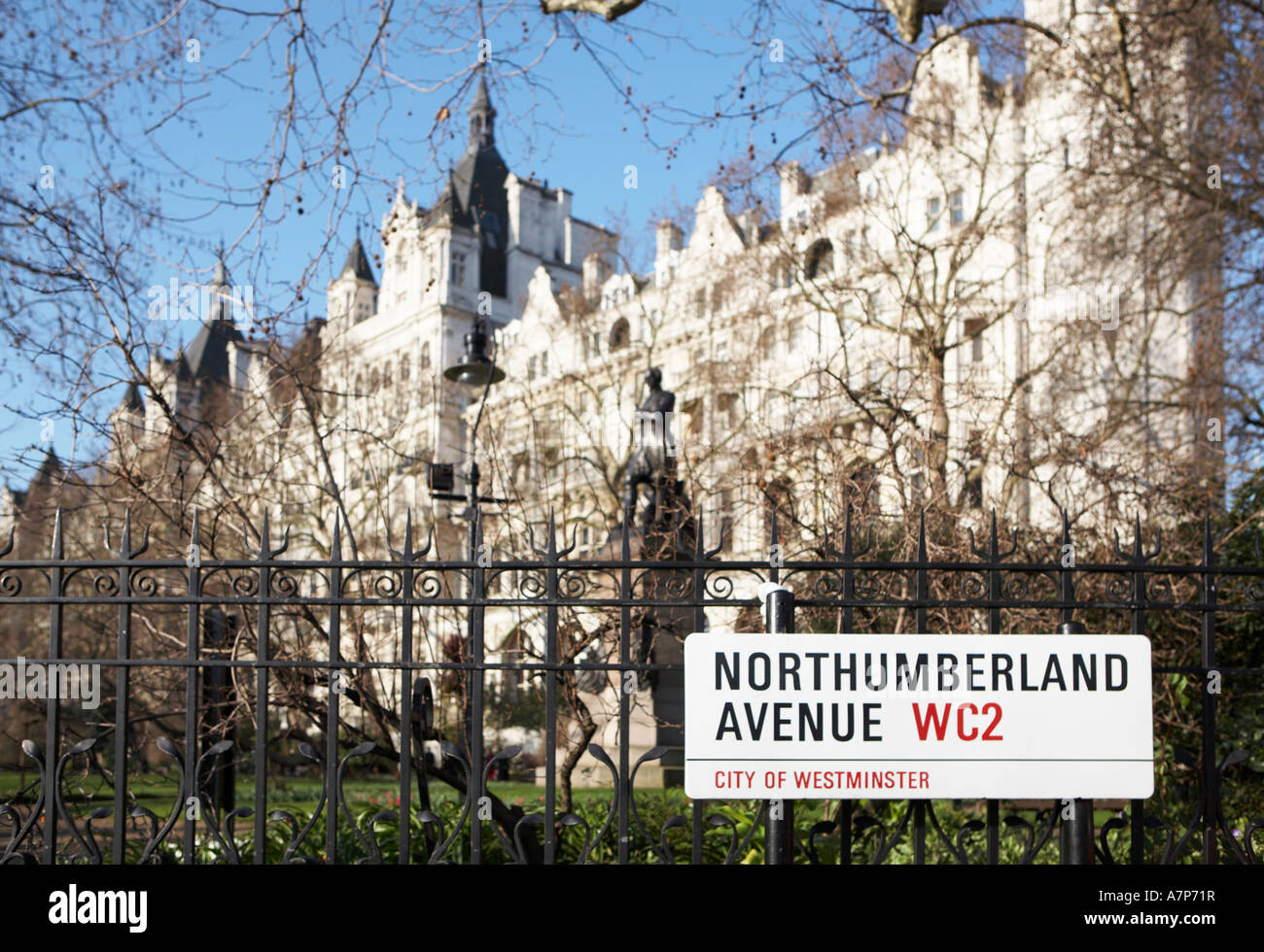 Northumberland Avenue WC2 road sign at Whitehall Gardens along the ...