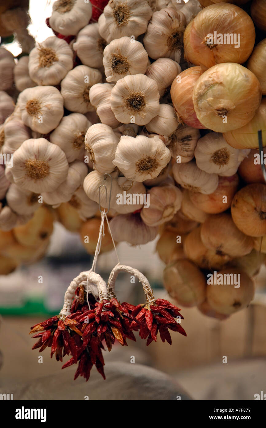 Garlics and chilis, Lisbon, Portugal Stock Photo Alamy
