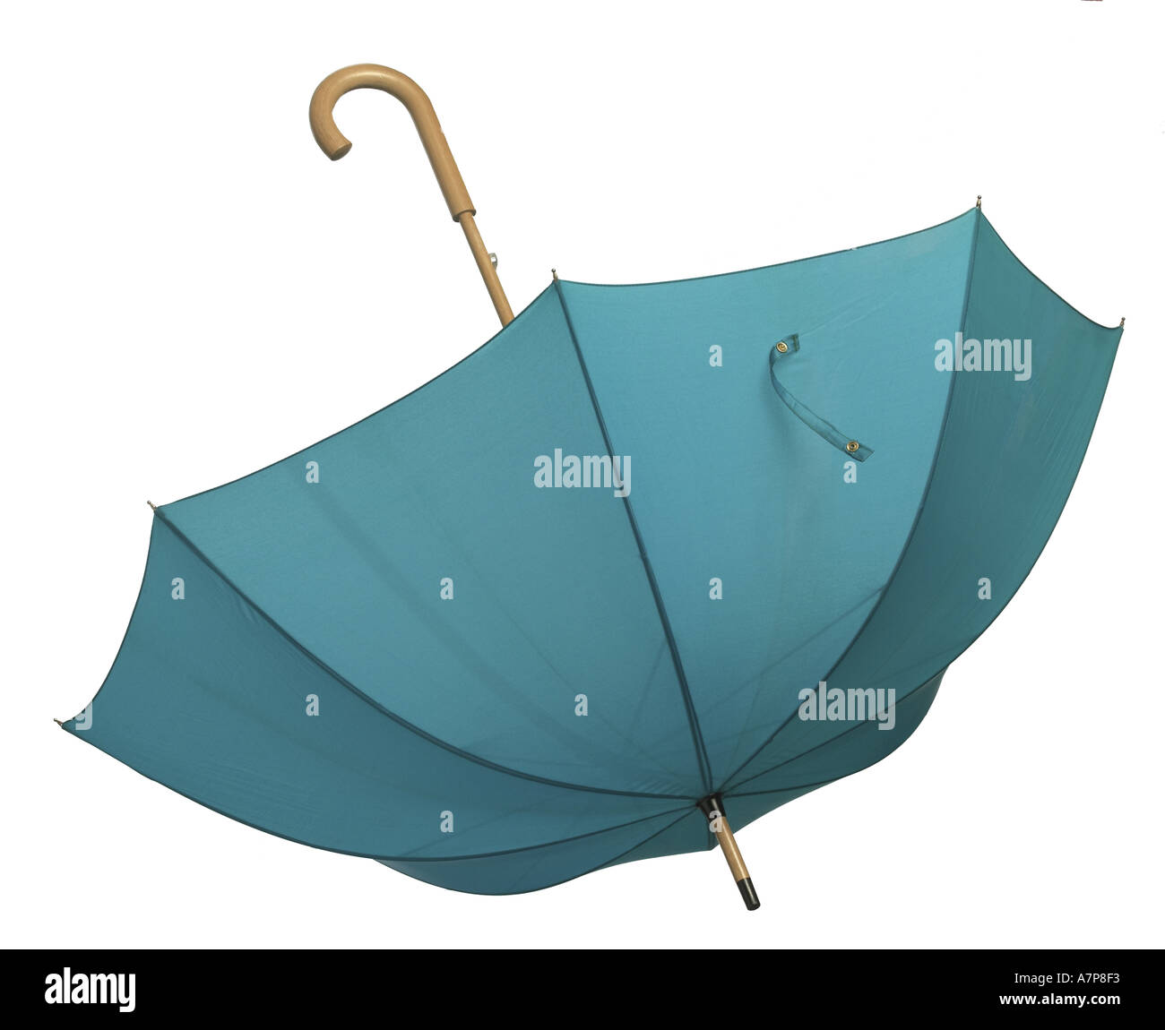 Open blue umbrella silhouetted on white background Stock Photo Alamy