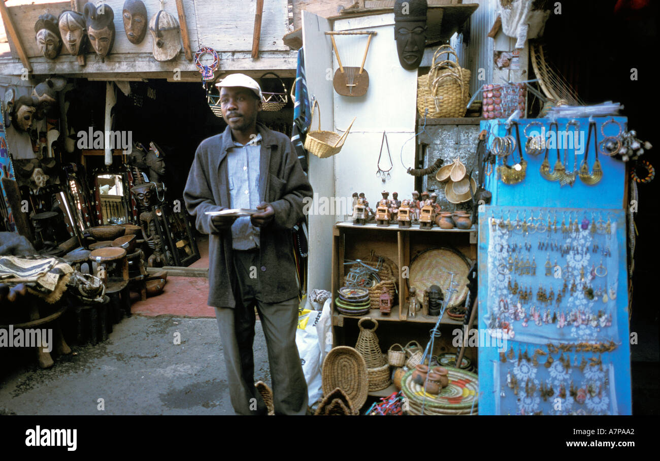 AFRICA KENYA Nairobi Market stall with handicrafts souvenirs jewelry