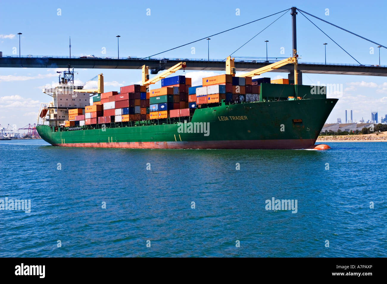 Shipping Industry / A container ship is outbound in the "Port of Melbourne" Melbourne Victoria