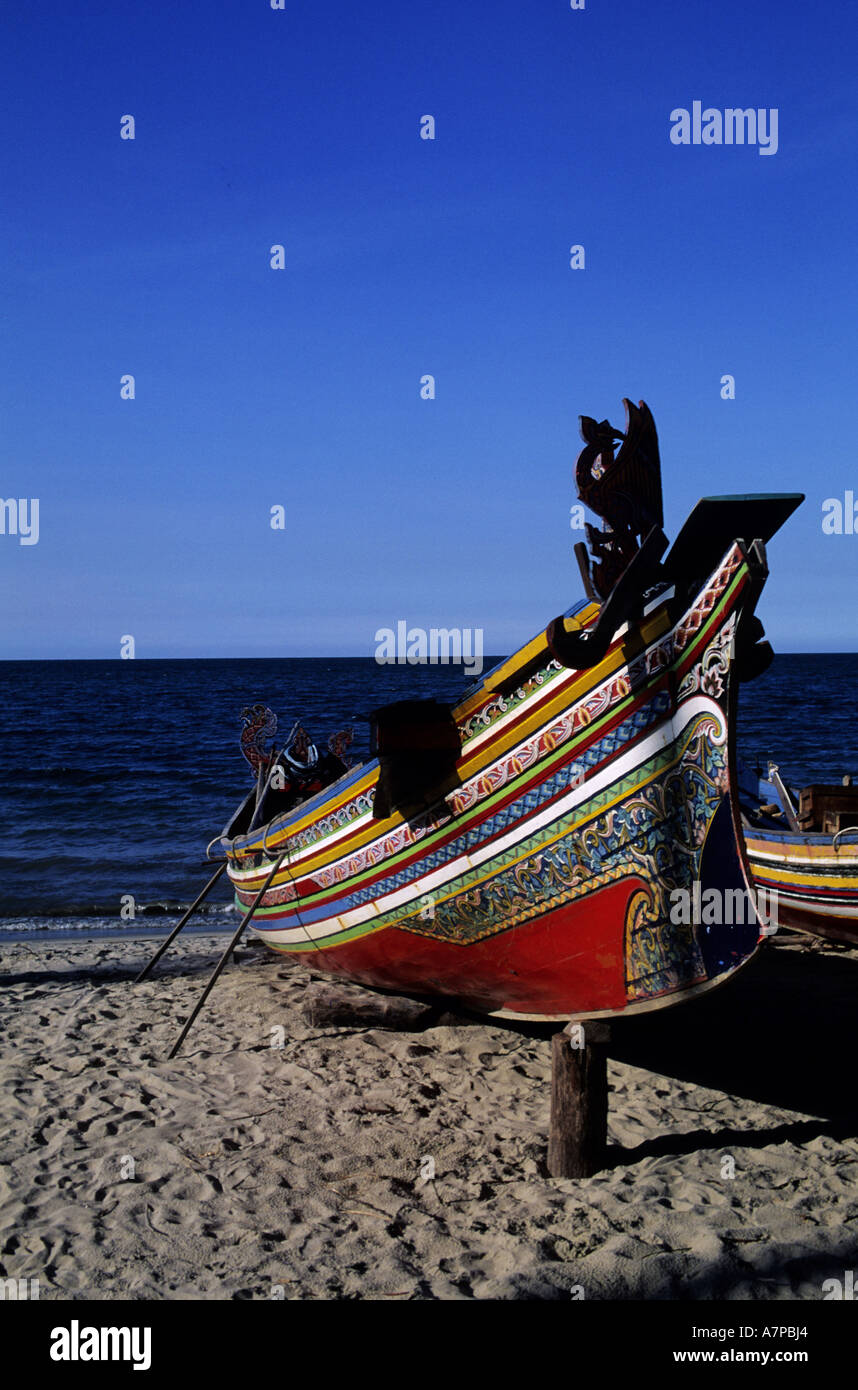 Malaysia Kelantan State A Fishing Boat On Pantai Dasar Sabak Beach Near The City Of Kota Bharu Stock Photo Alamy