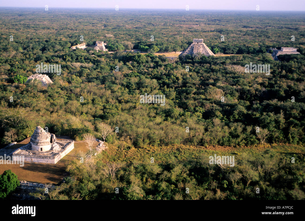 Mexico, Yucatan State, Mayan site of Chichen Itza (aerial view) Stock Photo